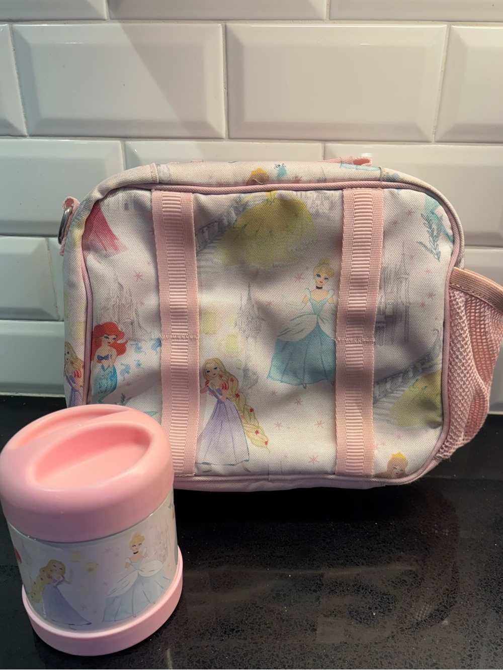 Pottery barn kids Disney Princess Pink Lunch insulated Lunch Bag with thermos - Picture 3 of 4